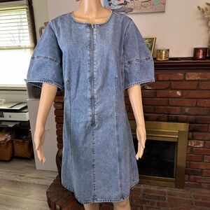 Chic Blue Denim Dress with Zipper -XXL